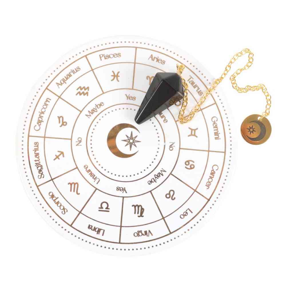 Something Different - Astrology Wheel Divination Kit Pendulum - White/Gold coloured